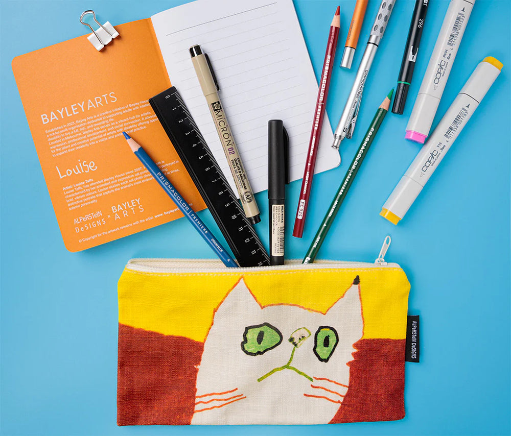 Louise White Cat cotton zip bag